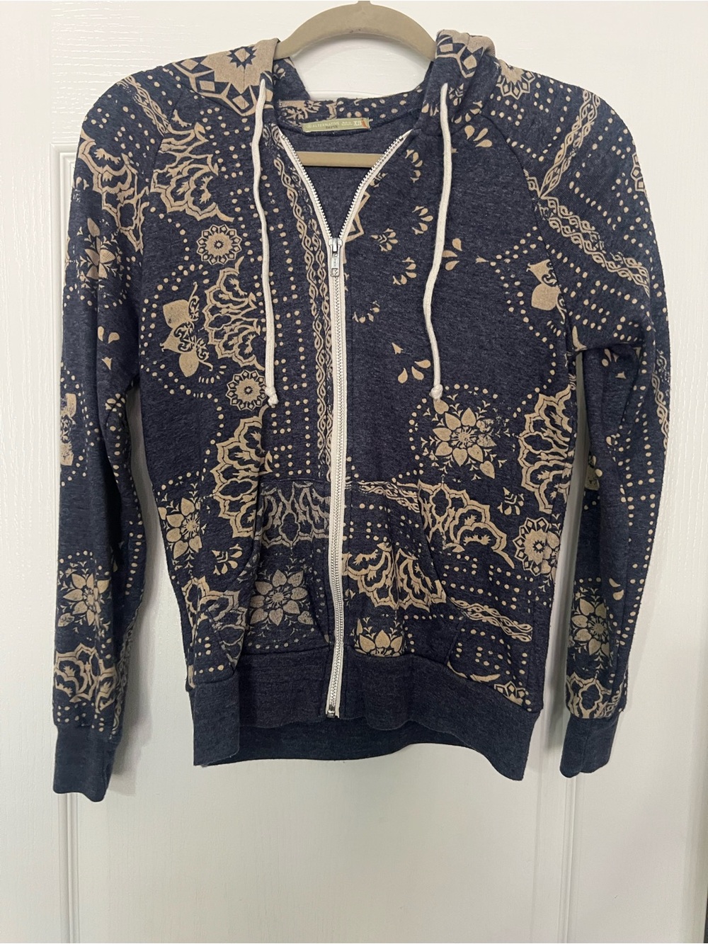 Alternative Men's Navy Zip Hoodie with Beige Floral Print